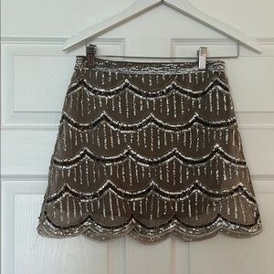 Elegant Sequin Skirt - Silver and Brown
